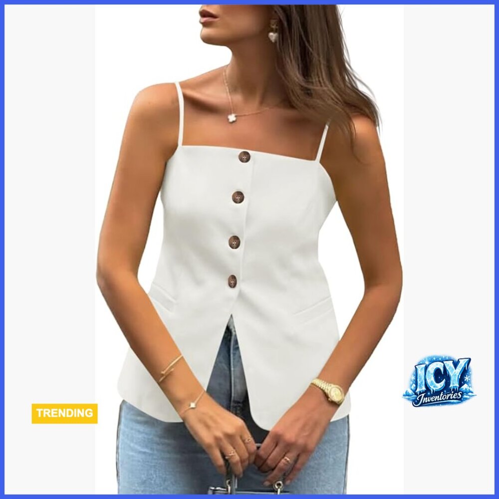 Polyester Elastane Sleeveless Blazer Top Fitted S… - image 1